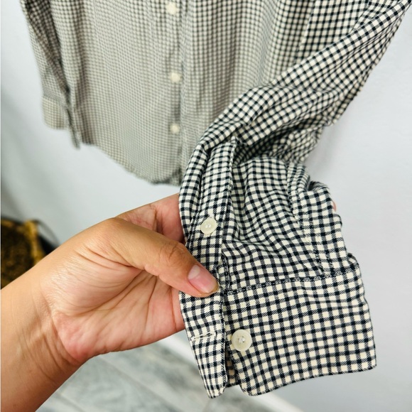 Sandro Gingham Button Down Flannel Shirt Black Cream Color - Picture 7 of 8
